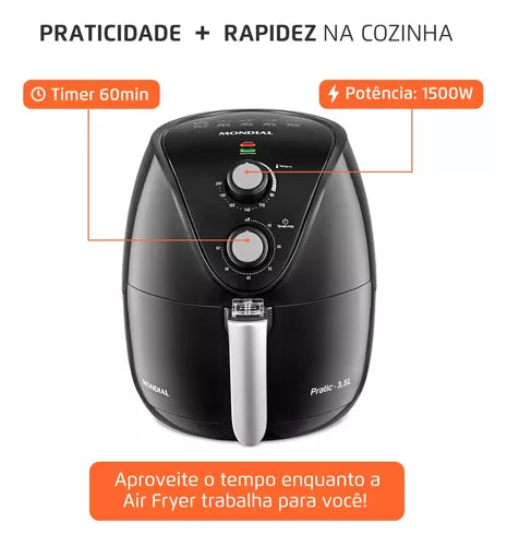 Fritadeira Sem Óleo Air Fryer 3,5L Mondial Preto/Inox (PROMO BLACK)