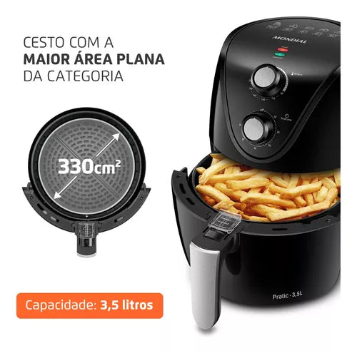 Fritadeira Sem Óleo Air Fryer 3,5L Mondial Preto/Inox (PROMO BLACK)