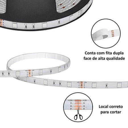 Fita LED RGB 3528 com 5 Metros + Controle Remoto